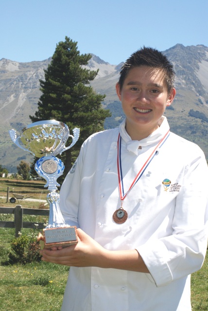Joseph Clarke at Blanket Bay with his awards from The Hans Bueschkens World Junior Chef's Challenge. 